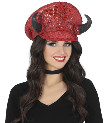 GORRA POLICIA ROJO CON CUERNOS